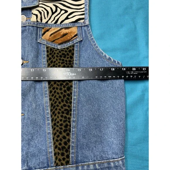 Vintage WHITTALL & SHON Denim Vest Animal Print Patchwork Leopard Zebra Size M - Picture 12 of 12